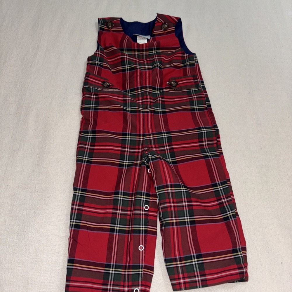 Nantucket Kids Lawson Longall Paces Mill Red Navy Plaid Romper Holidays 18-24M